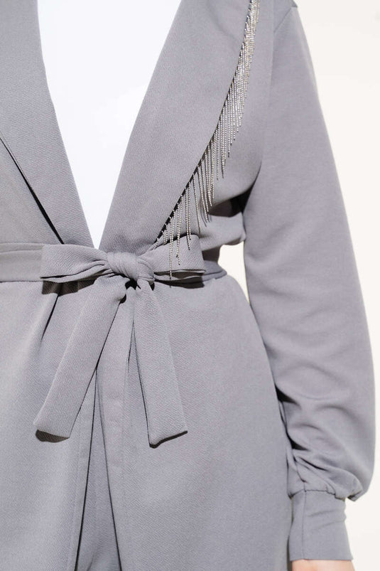 Yaka Zincir Püsküllü İkili Takım Gri