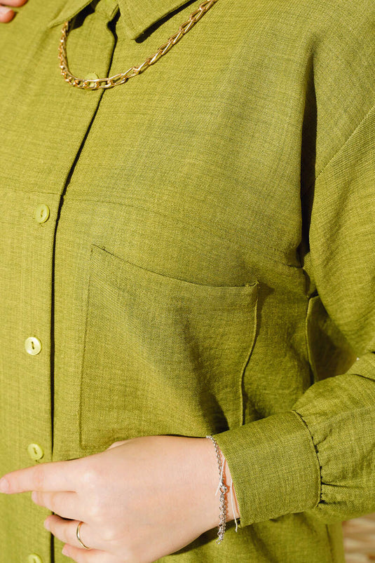 Yaka Zincirli Gömlek Yağ Yeşili