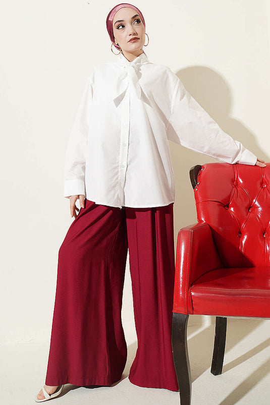 Camicia ampia con collo a coulisse color ecru