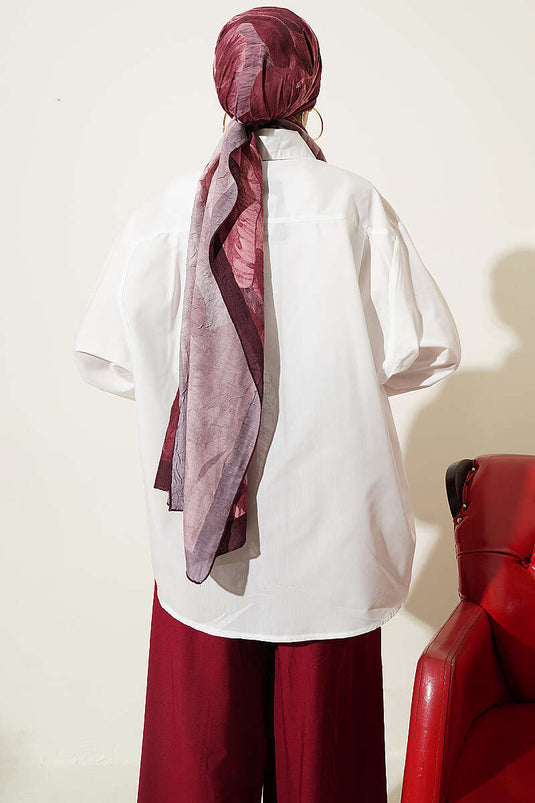 Camicia ampia con collo a coulisse color ecru