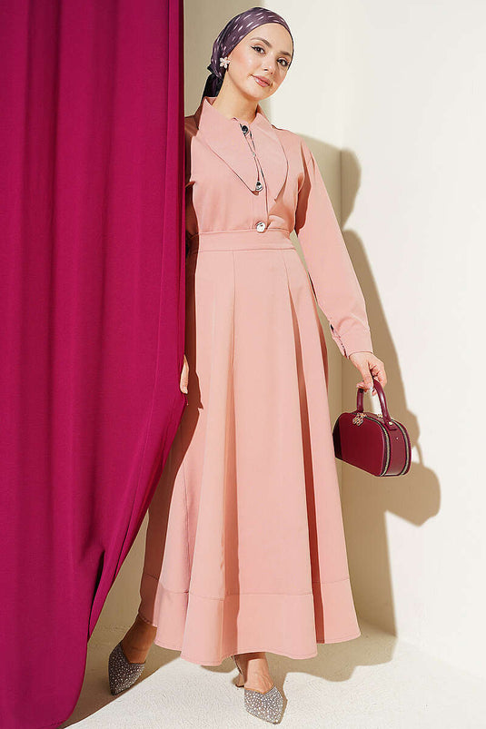 Ensemble Deux Pièces avec Jupe et Col à Nouer Rose Poudré