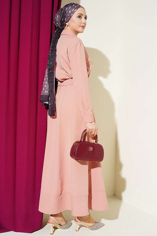 Ensemble Deux Pièces avec Jupe et Col à Nouer Rose Poudré