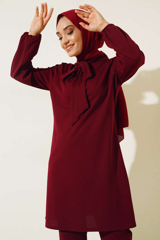 Yakası Bağlamalı İkili Takım Bordo