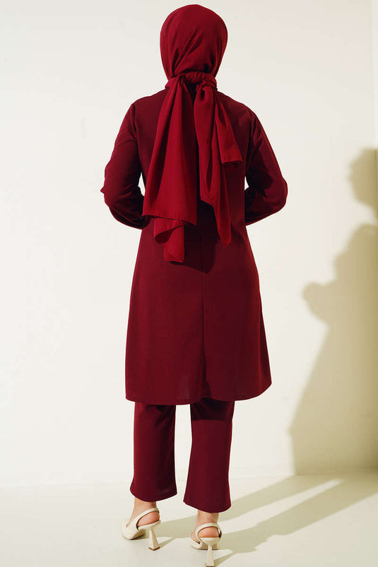 Yakası Bağlamalı İkili Takım Bordo