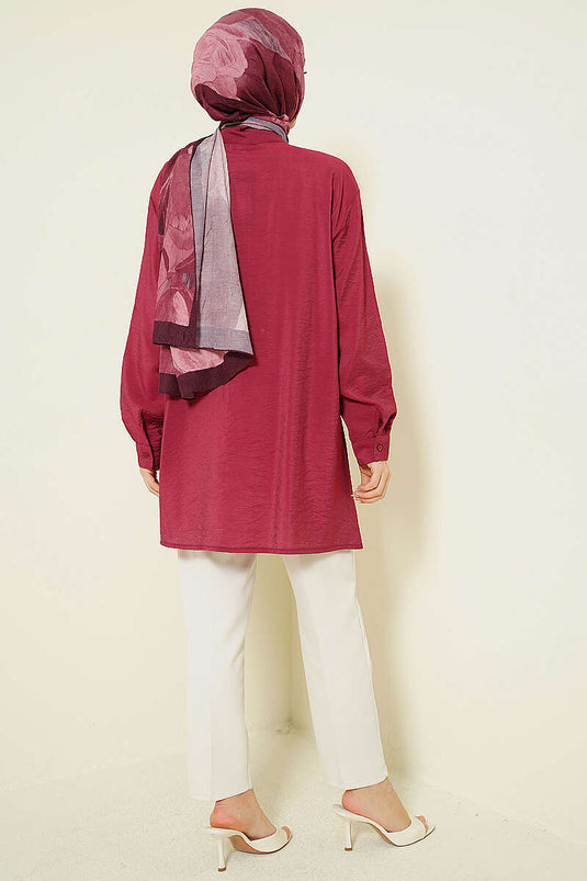 Burgundy Loose Shirt with Tie Collar