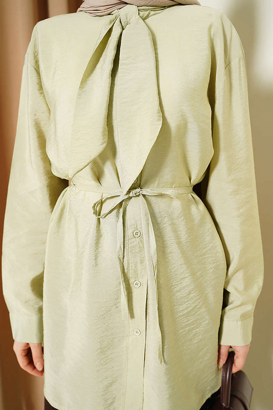 Tie-Neck Loose Shirt in Pistachio Green