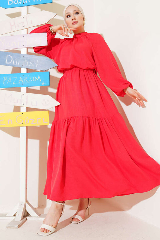 Alizarin Two Piece Suit with Pleated Collar and Skirt