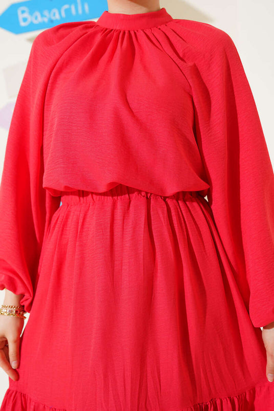 Alizarin Two Piece Suit with Pleated Collar and Skirt