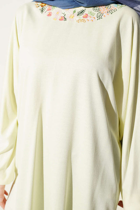 Yellow Tunic with Floral Embroidery on the Collar