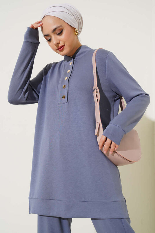 Yakası Çıtçıtlı İkili Takım Kayrak Grisi