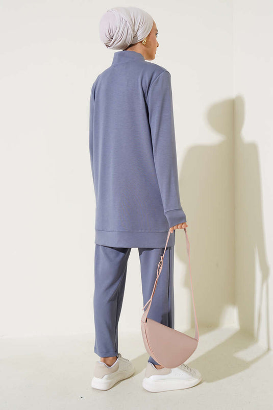 Yakası Çıtçıtlı İkili Takım Kayrak Grisi