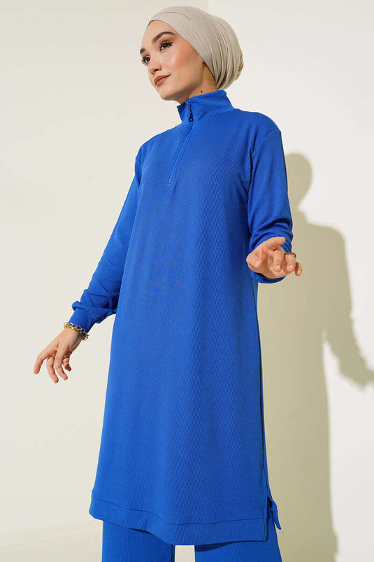 بدلة مزدوجة ملتوية مع أكياس بياقة بسحاب