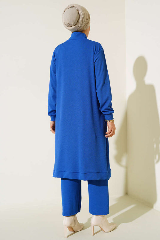 بدلة مزدوجة ملتوية مع أكياس بياقة بسحاب