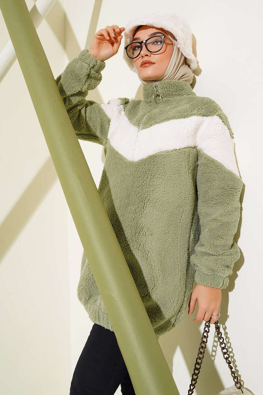 Tunique peluche menthe avec col zippé