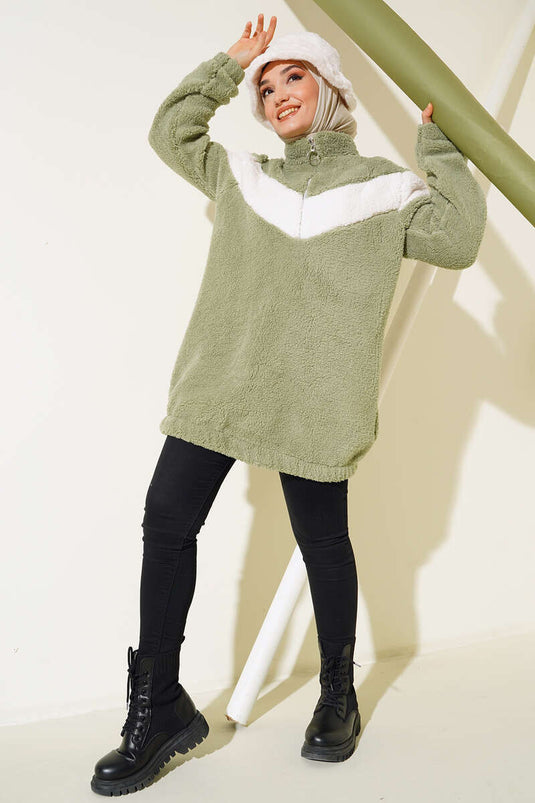 Tunique peluche menthe avec col zippé
