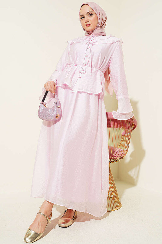 Ensemble jupe boutonnée avec col à volants Brit rose