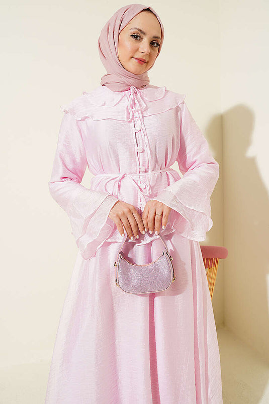 Ensemble jupe boutonnée avec col à volants Brit rose