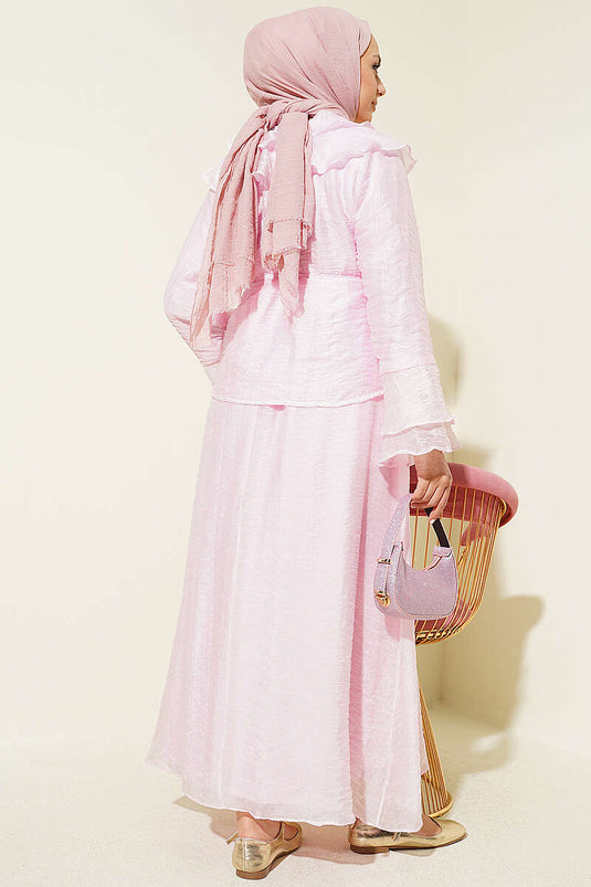 Ensemble jupe boutonnée avec col à volants Brit rose