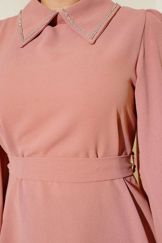 مسحوق بدلة مزدوجة بتفاصيل حجرية