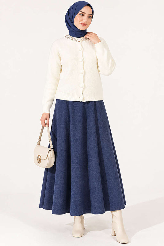 Cardigan Beige Con Dettagli Di Collare E Perline