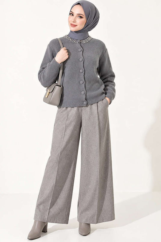 Rauchgrauer Cardigan Mit Stein-Details