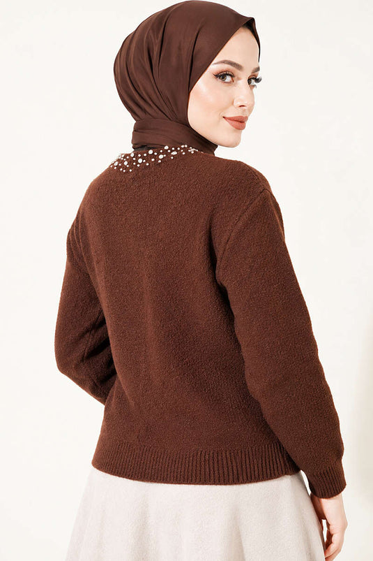 Gilet Marron À Col Orné De Détails De Barbe