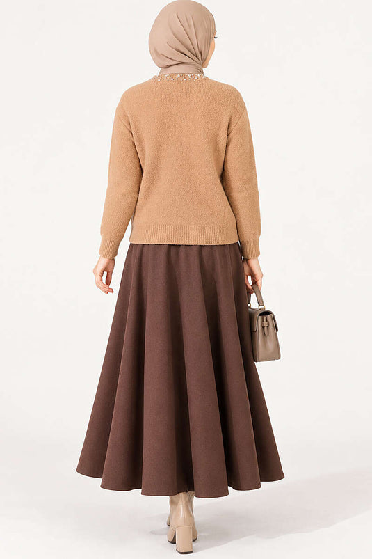 Cardigan Beige Con Colletto Decorato E Dettaglio Barba