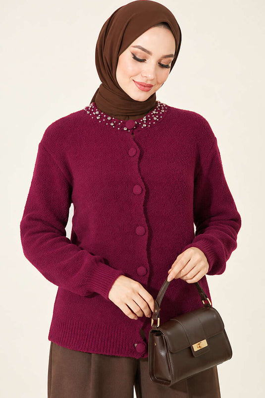 Lila Mit Steinbesetzter Bart-Cardigan