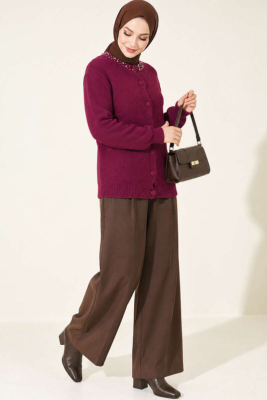 Lila Mit Steinbesetzter Bart-Cardigan