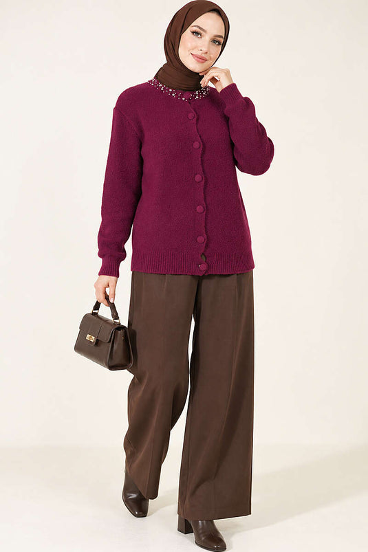Lila Mit Steinbesetzter Bart-Cardigan