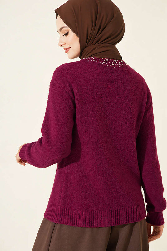 Lila Mit Steinbesetzter Bart-Cardigan
