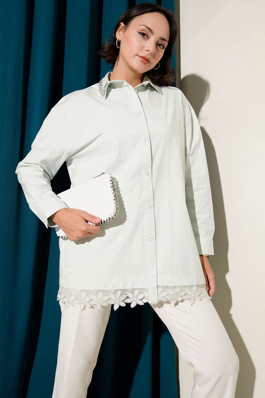 Mint Shirt with Laced Collar and Stones