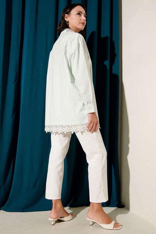 Mint Shirt with Laced Collar and Stones