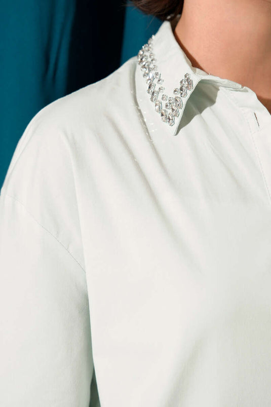 Mint Shirt with Laced Collar and Stones