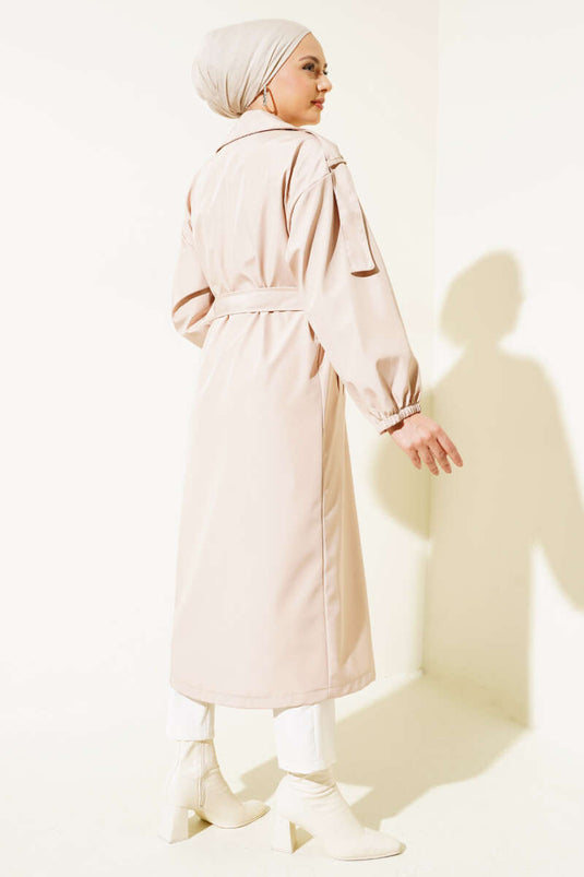Stone Collar Belted Trench Coat Beige