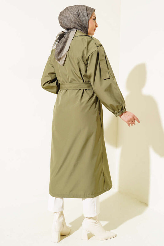 Stone Collar Belted Trench Coat Khaki
