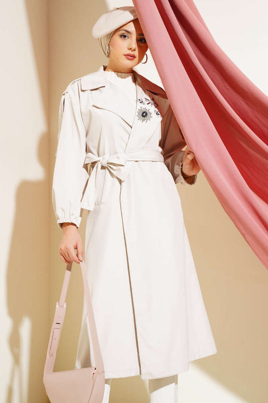 Stone Collar Belted Trench Coat Stone