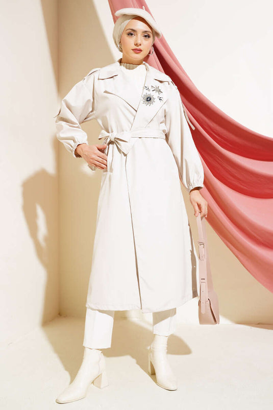 Stone Collar Belted Trench Coat Stone