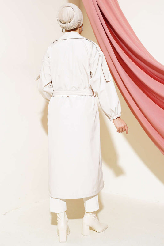 Stone Collar Belted Trench Coat Stone