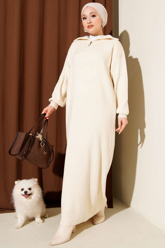 Robe en maille à demi-zip couleur pierre