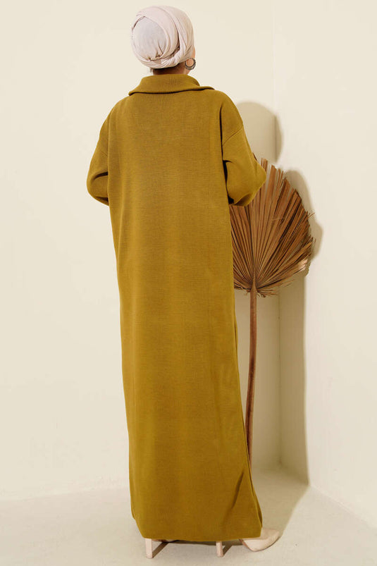 Robe en maille à demi-zip vert olive