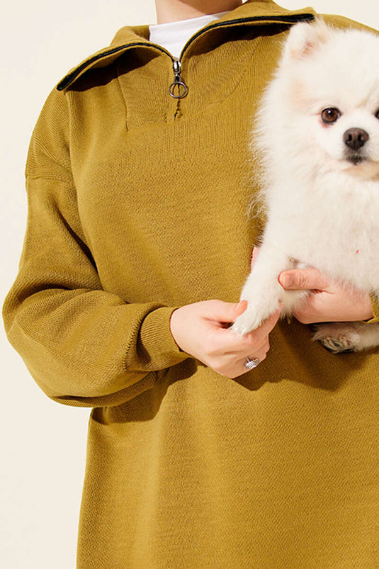 Robe en maille à demi-zip vert olive