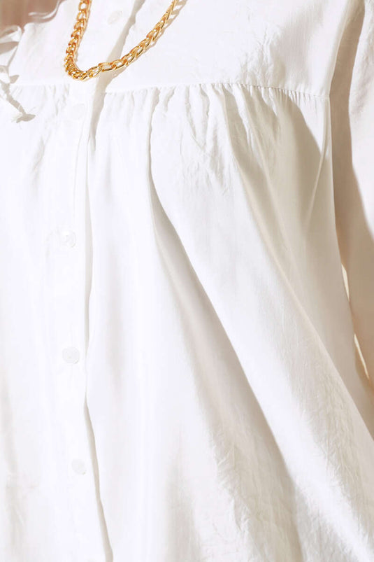 Yakası Zincirli Manşet Bağcıklı Gömlek Ekru