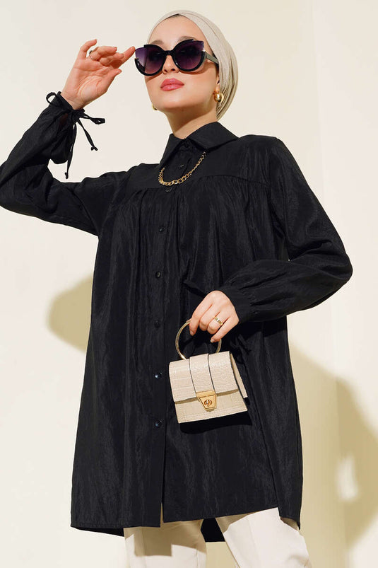 طوق سلسلة الكفة الدانتيل قميص أسود