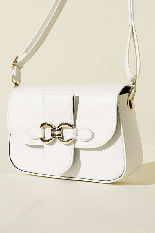 Weiße Damenhandtasche mit goldener Schnalle