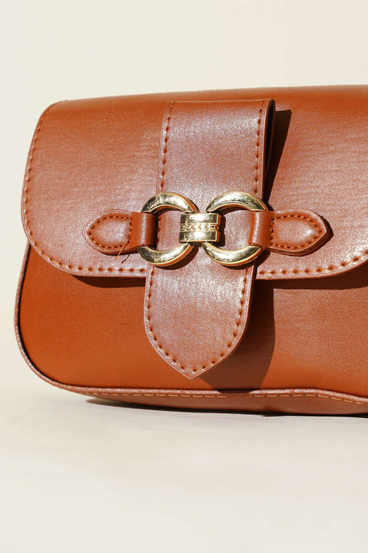 Yaldız Tokalı Kadın El Çantası Taba