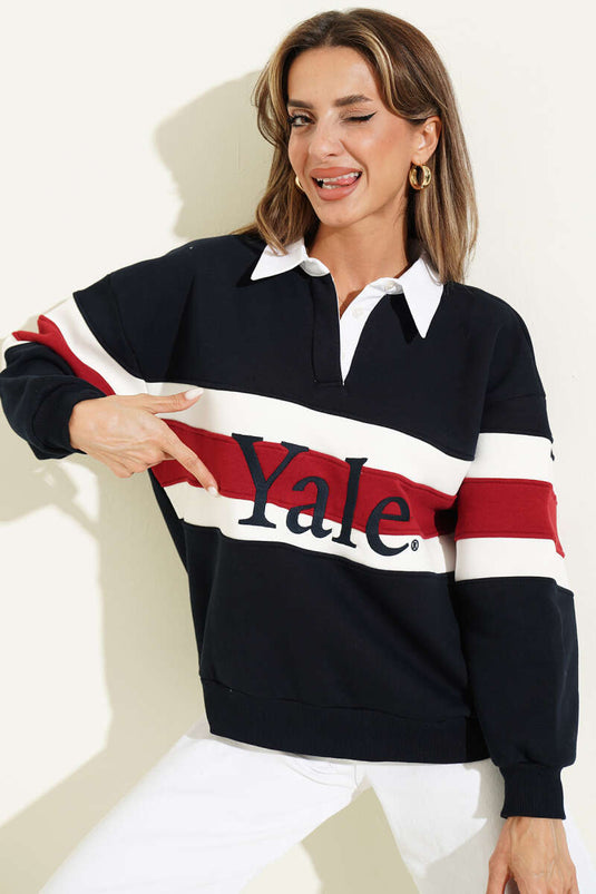 Navy Yale Druck Sweatshirt