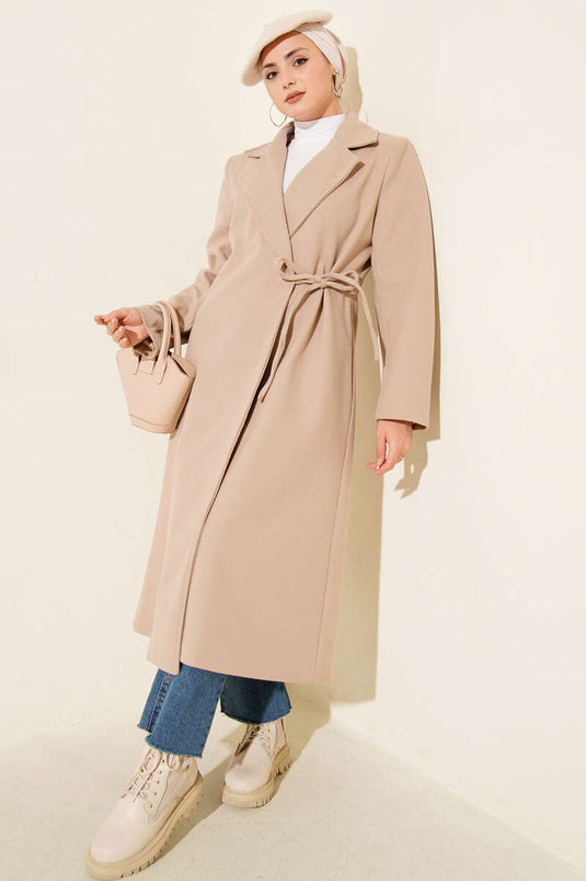 Side Laced Cashmere Coat Beige