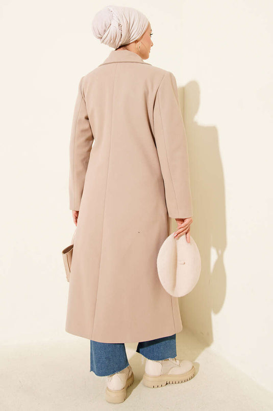 Side Laced Cashmere Coat Beige