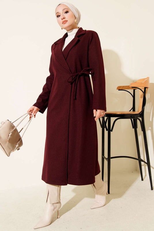 Side Laced Cashmere Coat Burgundy